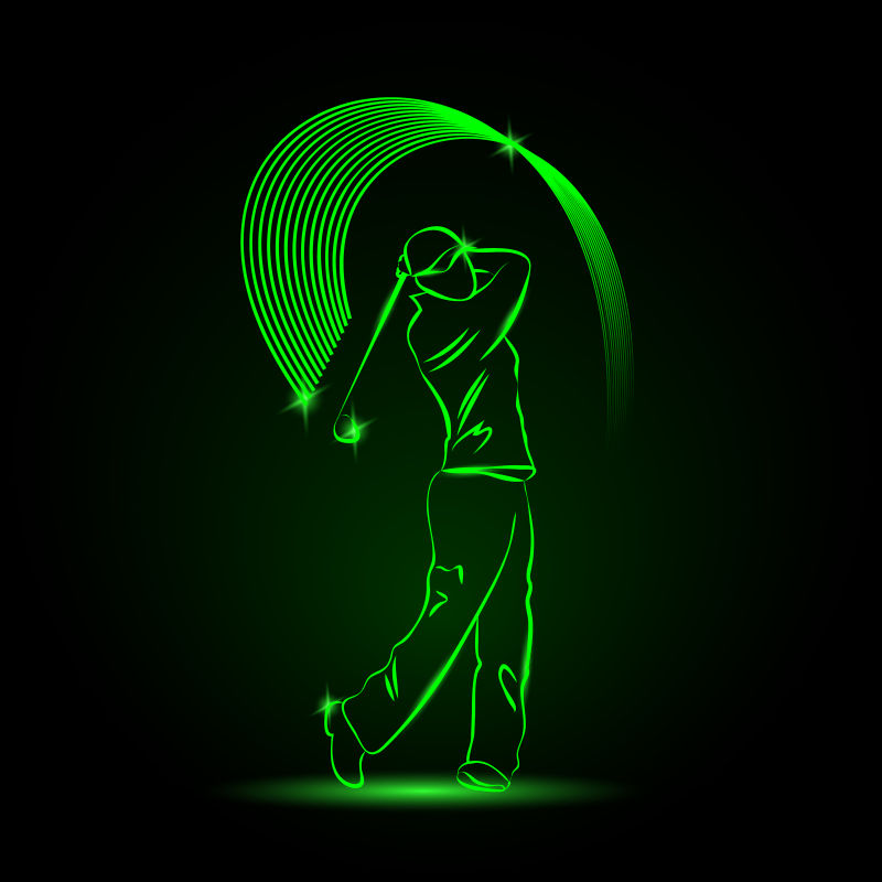 矢量的绿色霓虹高尔夫球运动员轮廓