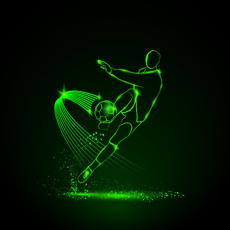 矢量的足球运动员绿色发光轮廓