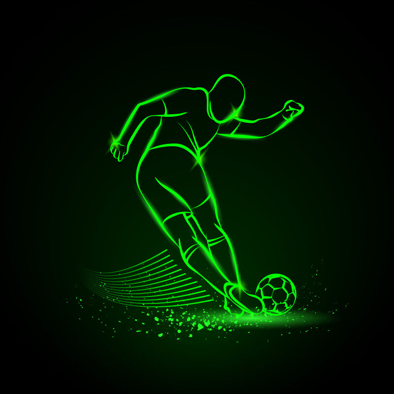 足球运动员的绿光轮廓矢量插图