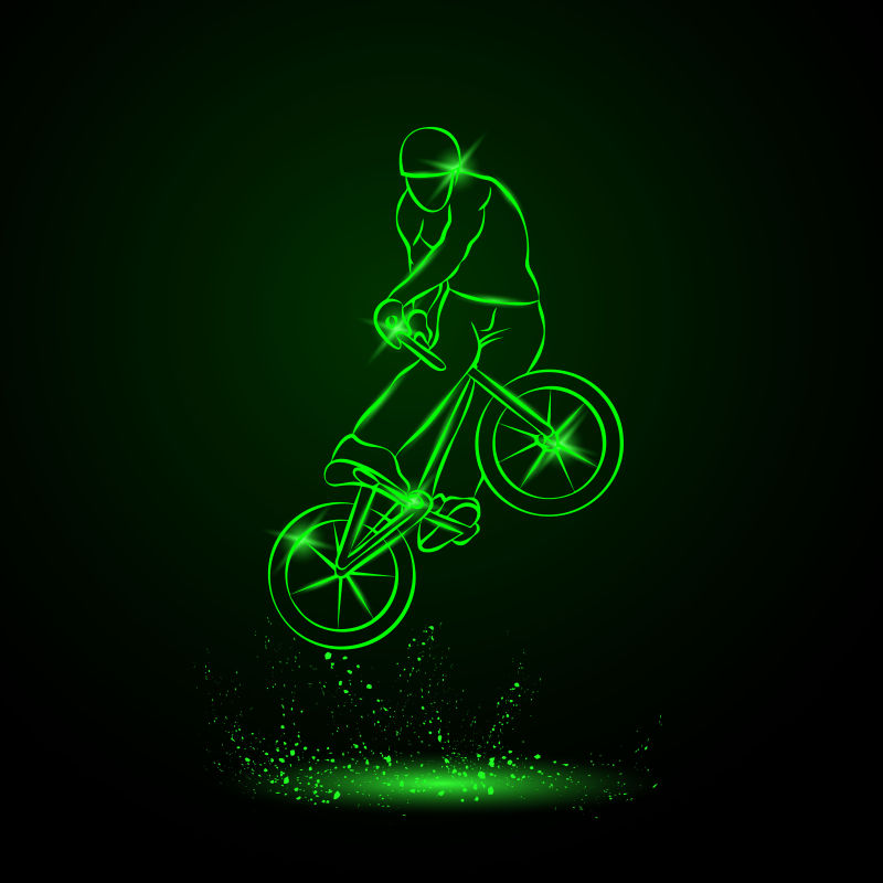 越野自行车运动员绿色轮廓矢量设计