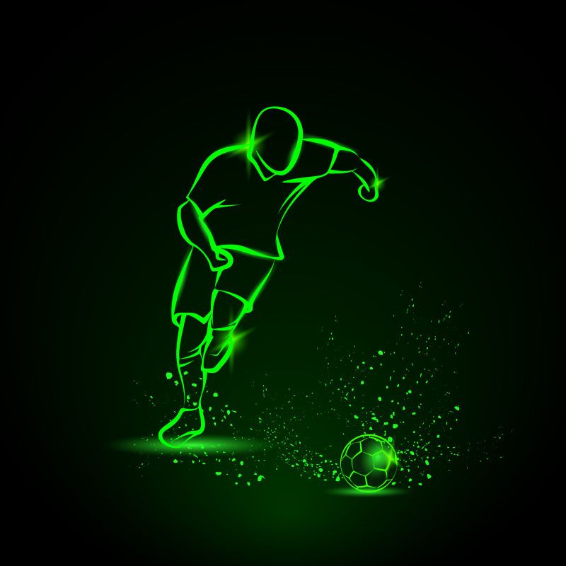 足球运动员绿色发光轮廓矢量