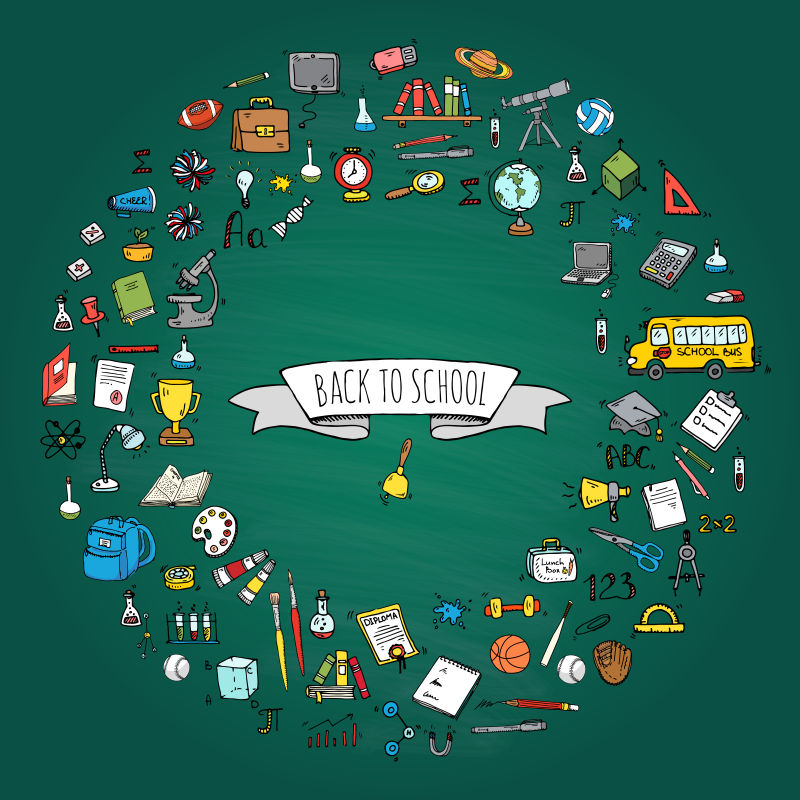 矢量手绘涂鸦学校概念的图标背景