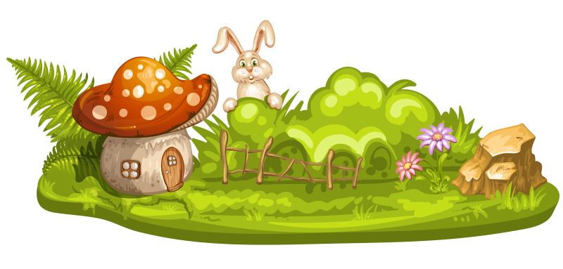 小兔子和蘑菇房子的画图片
