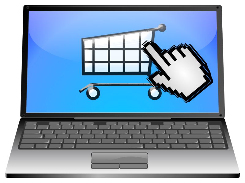 矢量笔记本上的网络购物车图标