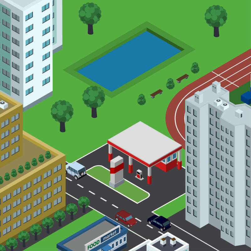 矢量城市加油站的插图