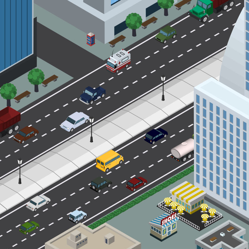 创意矢量川流不息的城市小镇道路