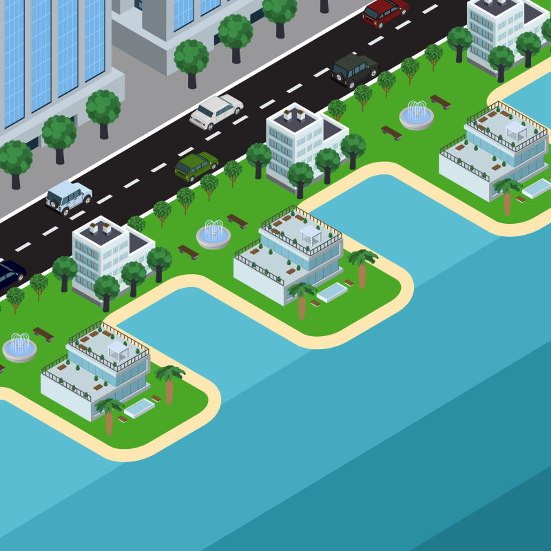 创意矢量城市小镇街道插图