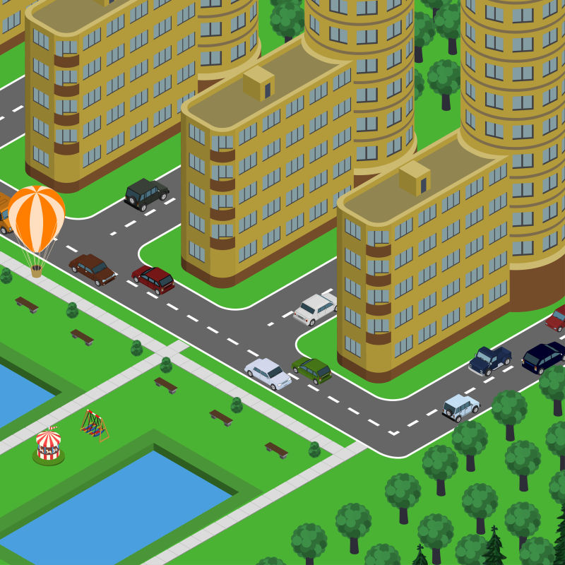 创意矢量城市小镇道路插图