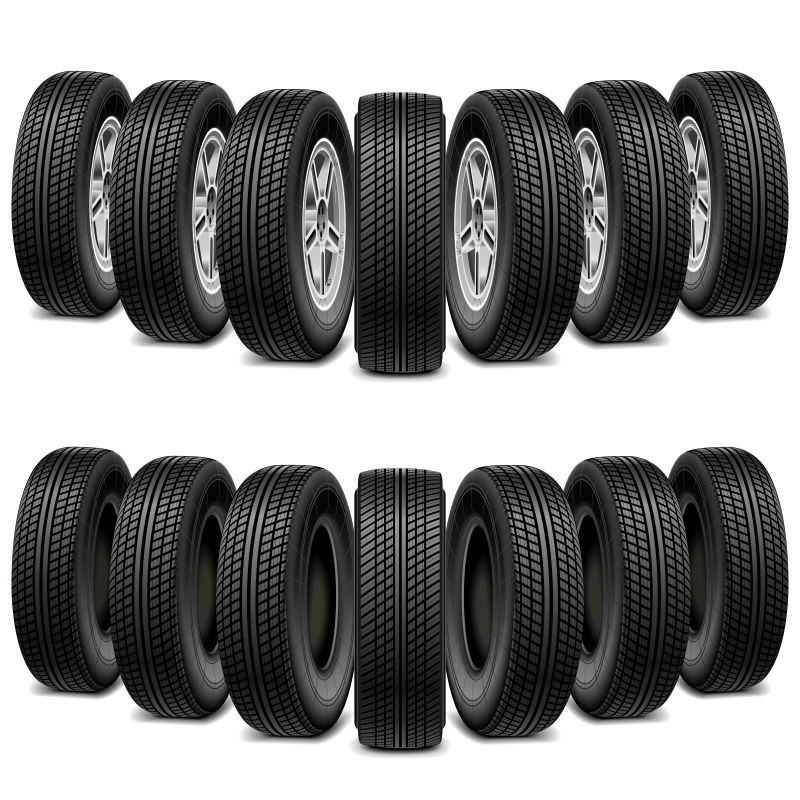 白色背景下的黑色轮胎矢量设计