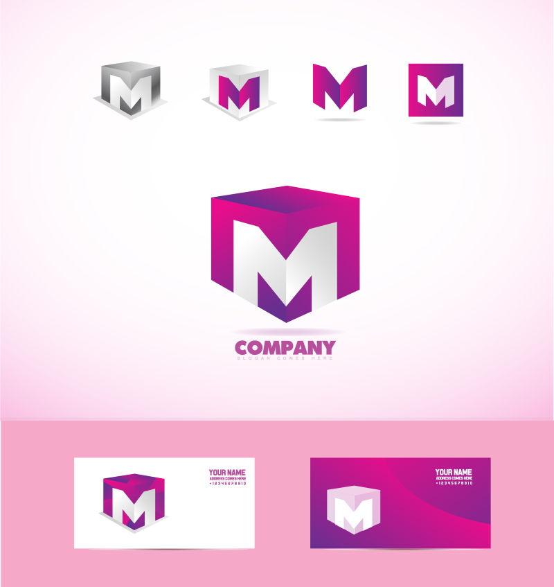 创意矢量立体字母m的标志设计
