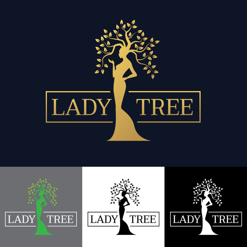 创意矢量金色女人树形状的标志设计