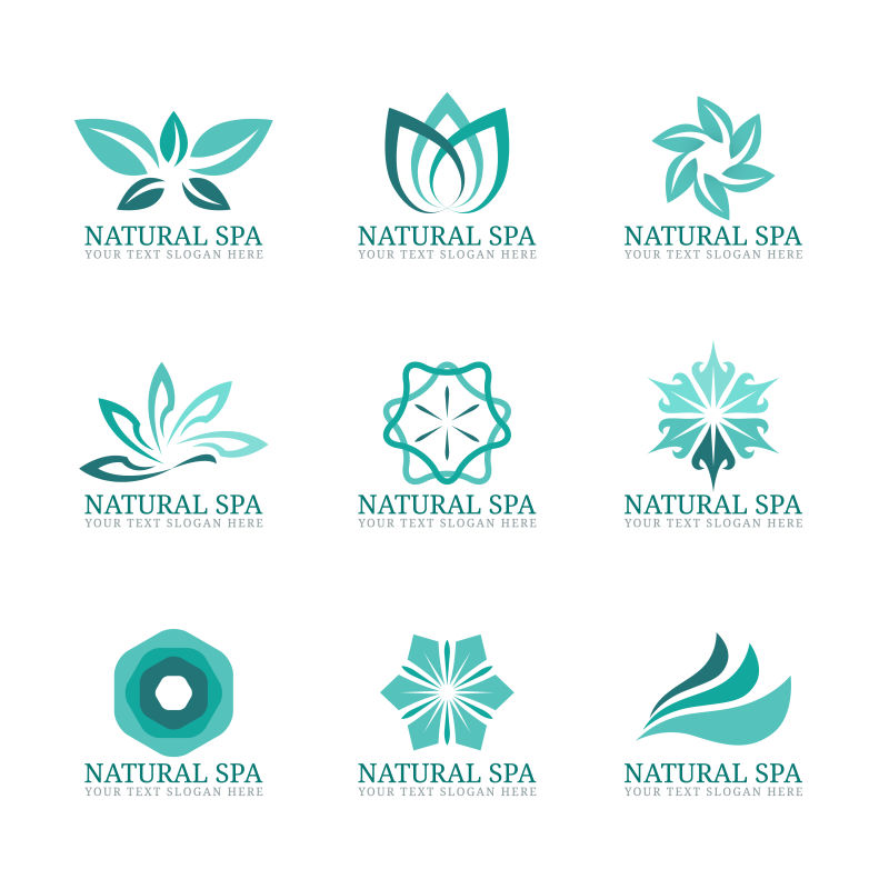 创意矢量花卉元素的蓝绿色标志设计