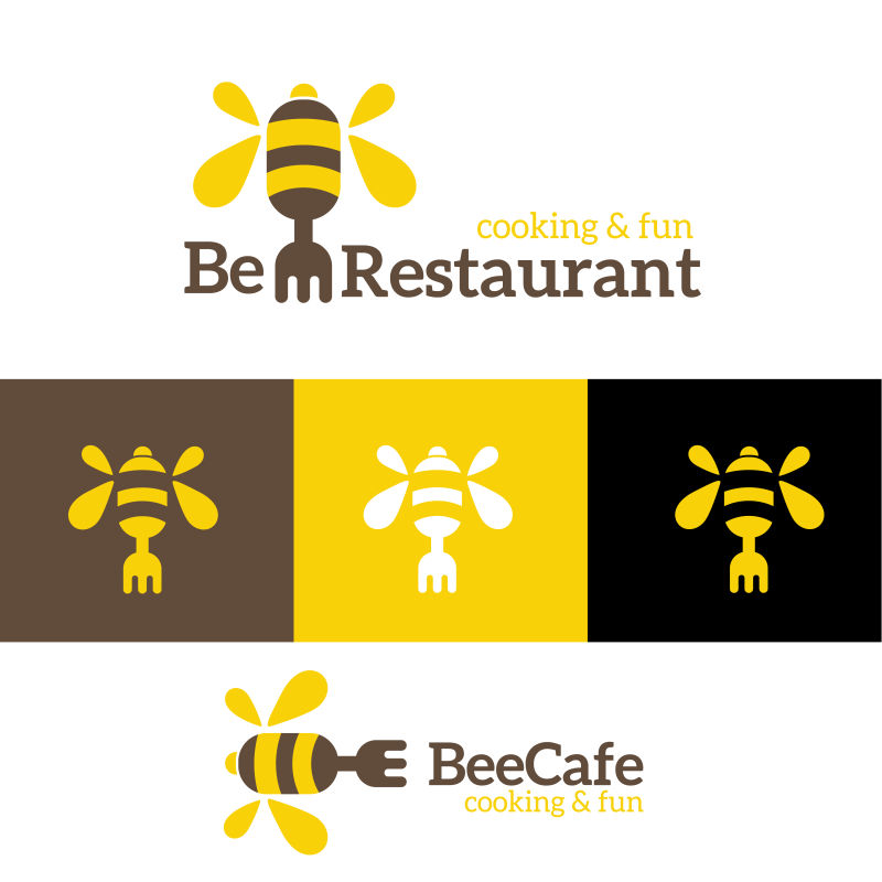 创意矢量蜜蜂餐厅的标志设计