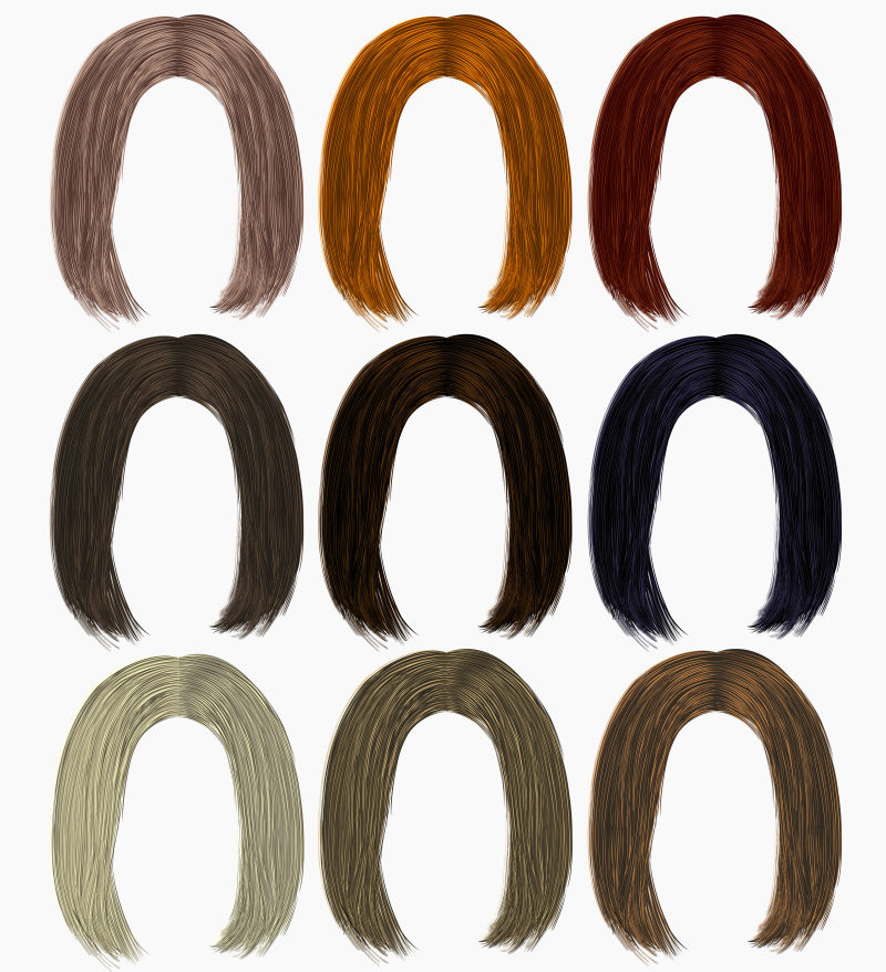 不同颜色的女性短发矢量插图