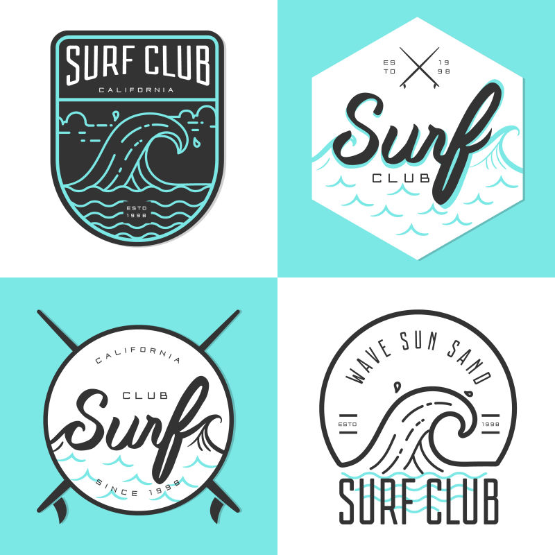创意矢量冲浪俱乐部的徽章设计