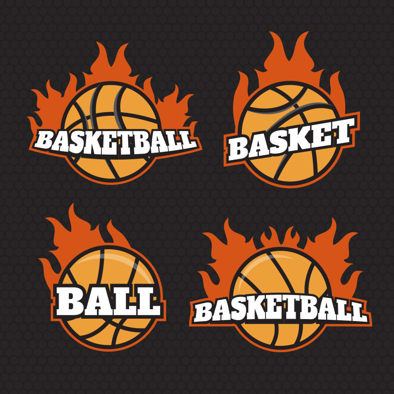 矢量卡通冒火的篮球标志设计