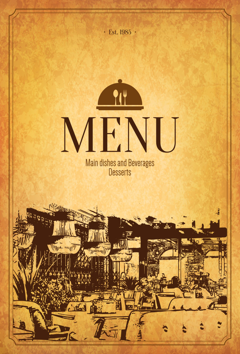 复古手绘背景的餐厅菜单矢量设计