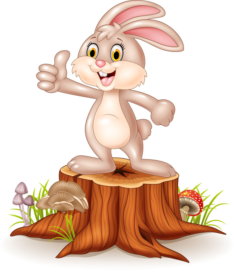 创意矢量卡通站在树桩上的兔子