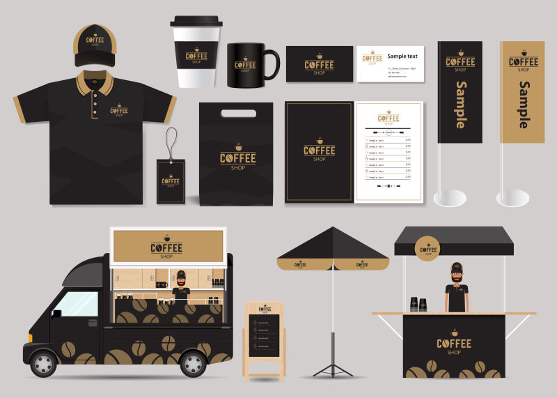 创意黑色和咖啡豆图形的矢量企业宣传形象设计