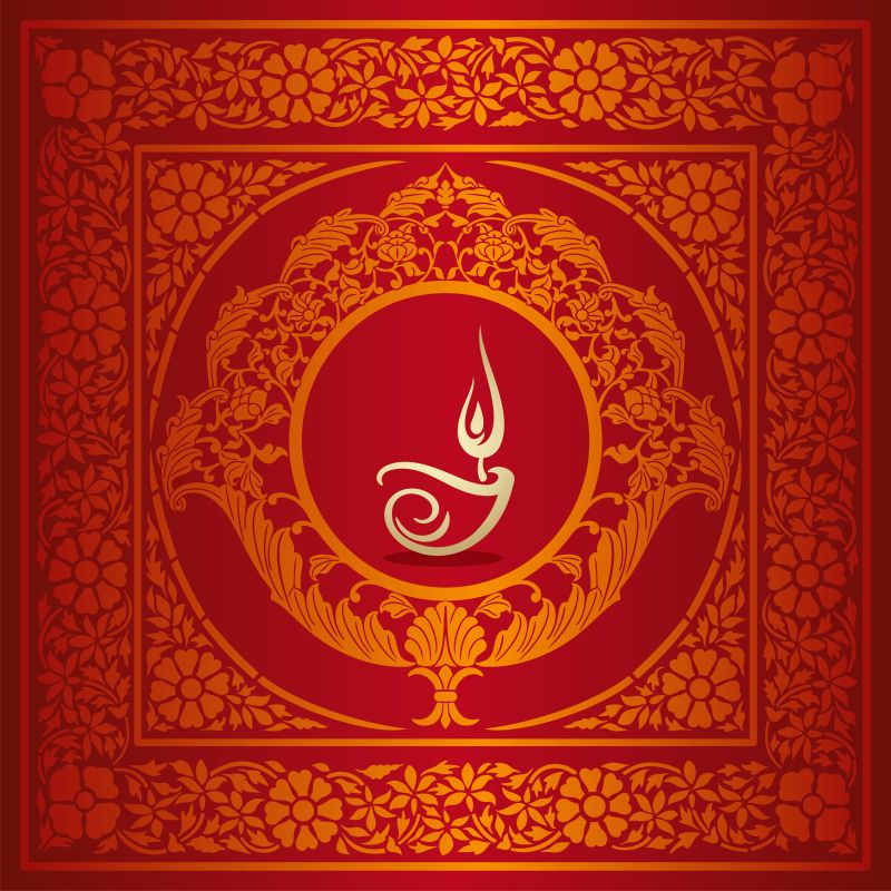 红色花纹图案的矢量排灯节背景设计