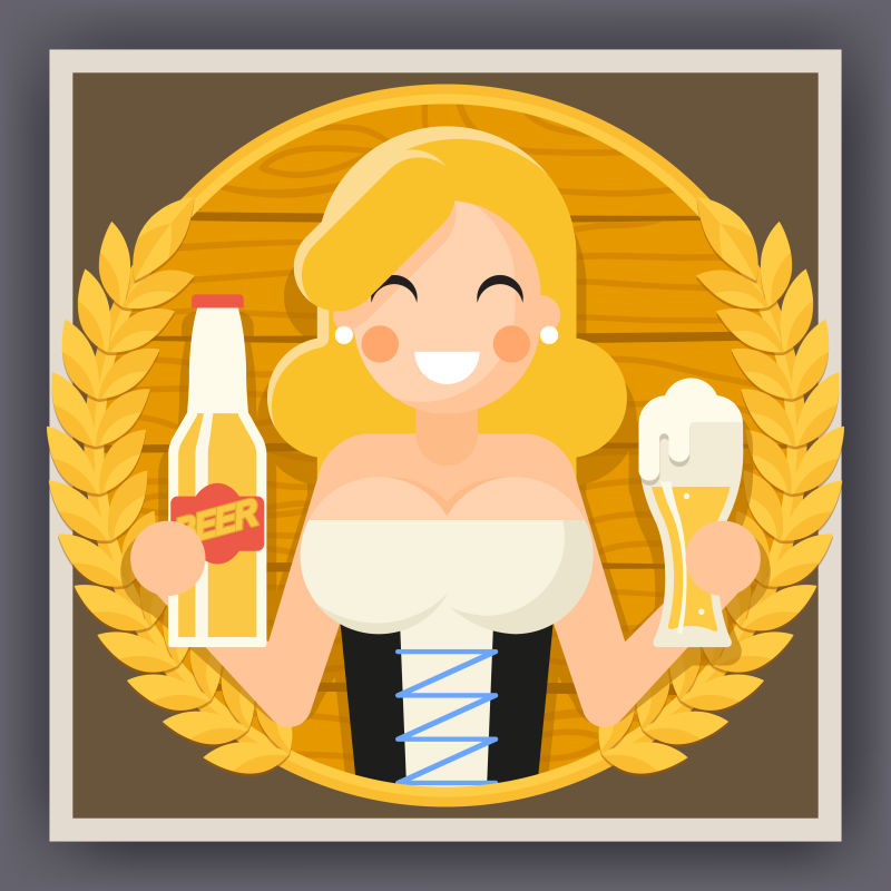 矢量创意啤酒节女孩的平面设计插图