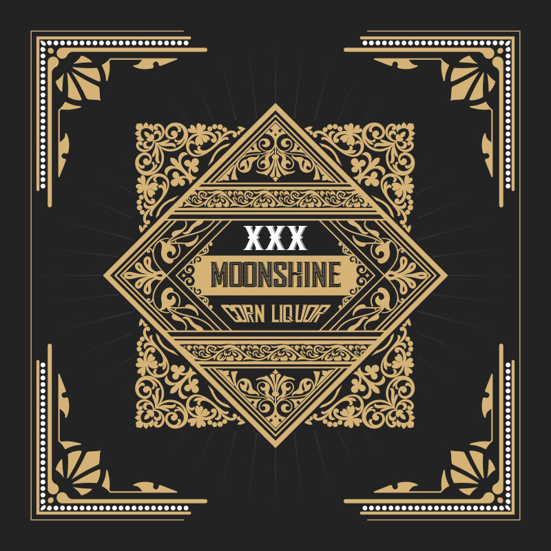 矢量华丽复古装饰的威士忌标签设计