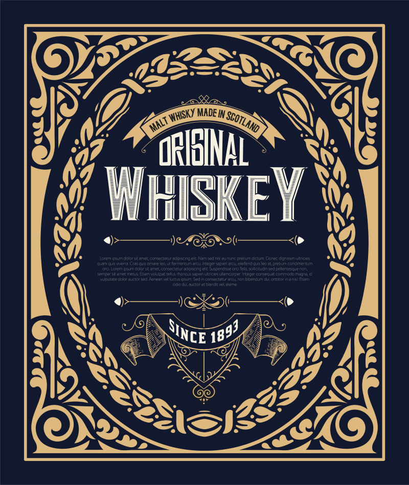 矢量复古威士忌的标签设计