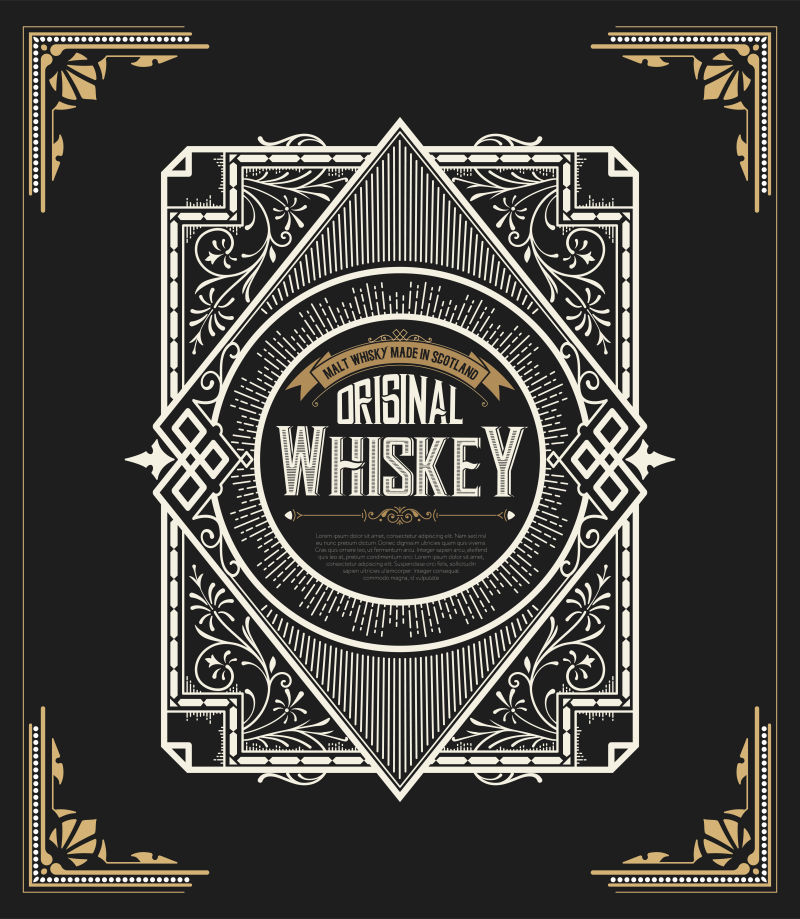创意矢量威士忌老式装饰标签
