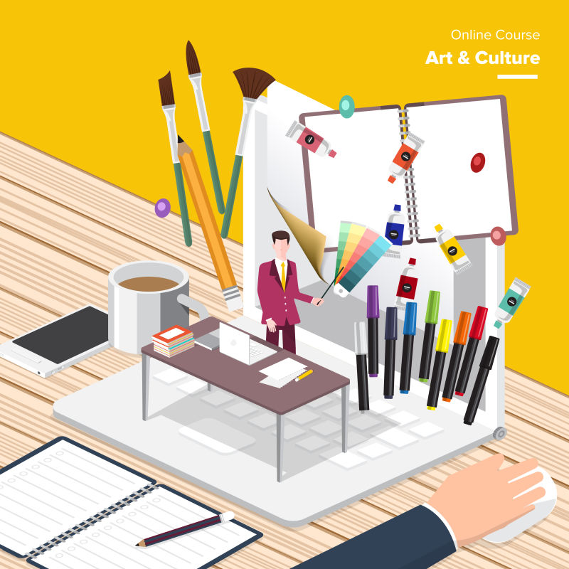 矢量的网络美术教程平面插图