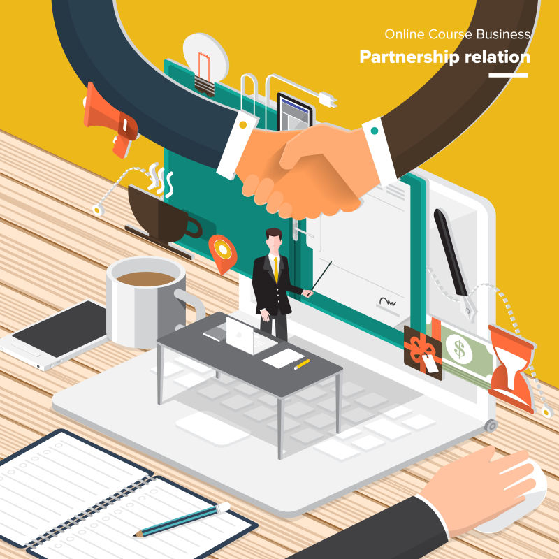 网络合作概念矢量平面插图设计