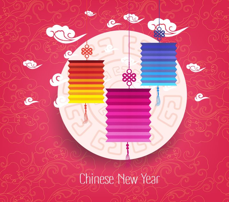 灯笼图案的新年贺卡矢量设计