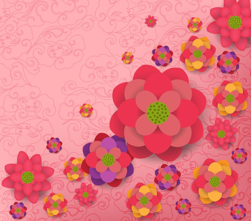 鲜花图案的新年贺卡矢量设计