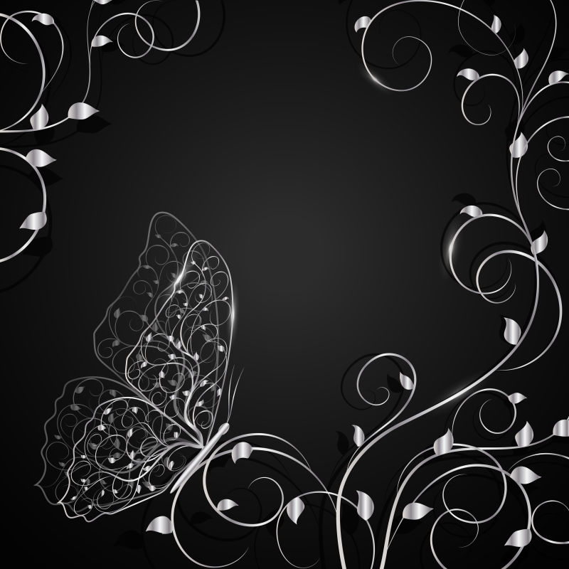 银色蝴蝶图案的矢量背景设计