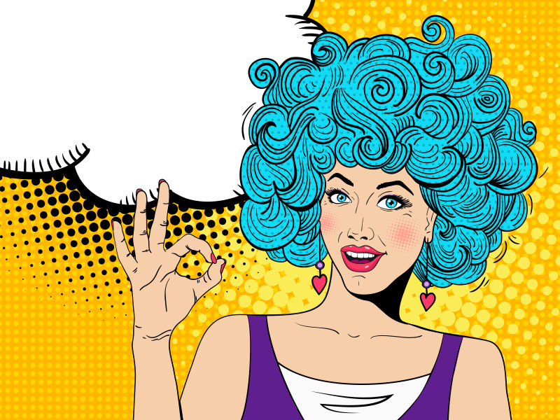 创意矢量性感的年轻蓝发女人漫画