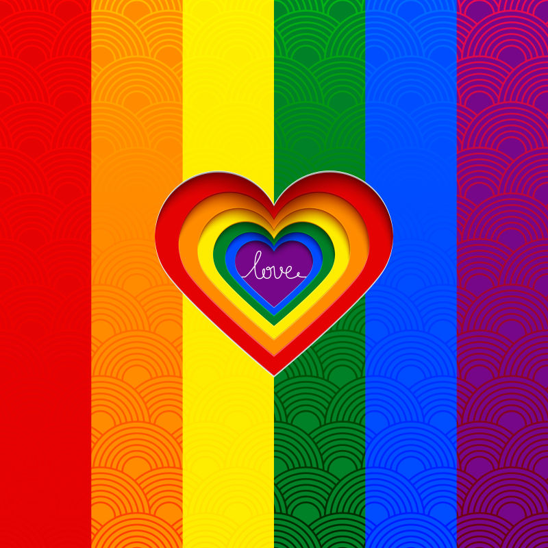 矢量爱情平等概念的彩虹心形图标设计