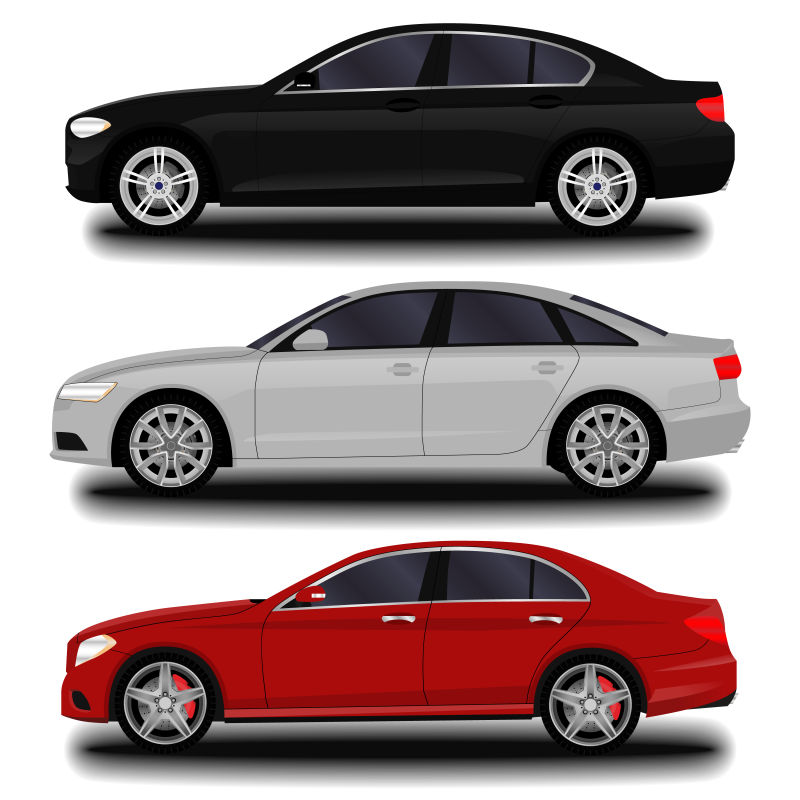 不同颜色的现代小轿车矢量插图