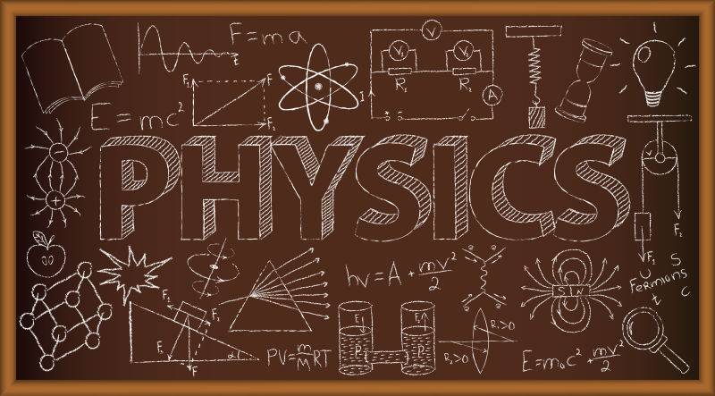 矢量有物理相关涂鸦的学校黑板