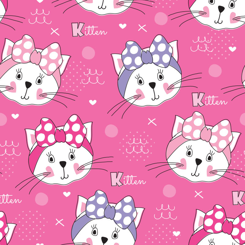 矢量粉色的可爱猫咪的插图无缝背景