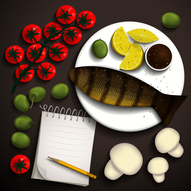矢量鱼类食材插图
