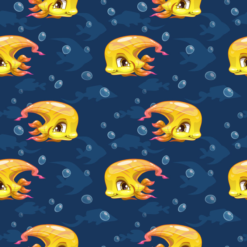 矢量的卡通小黄鱼图案背景设计
