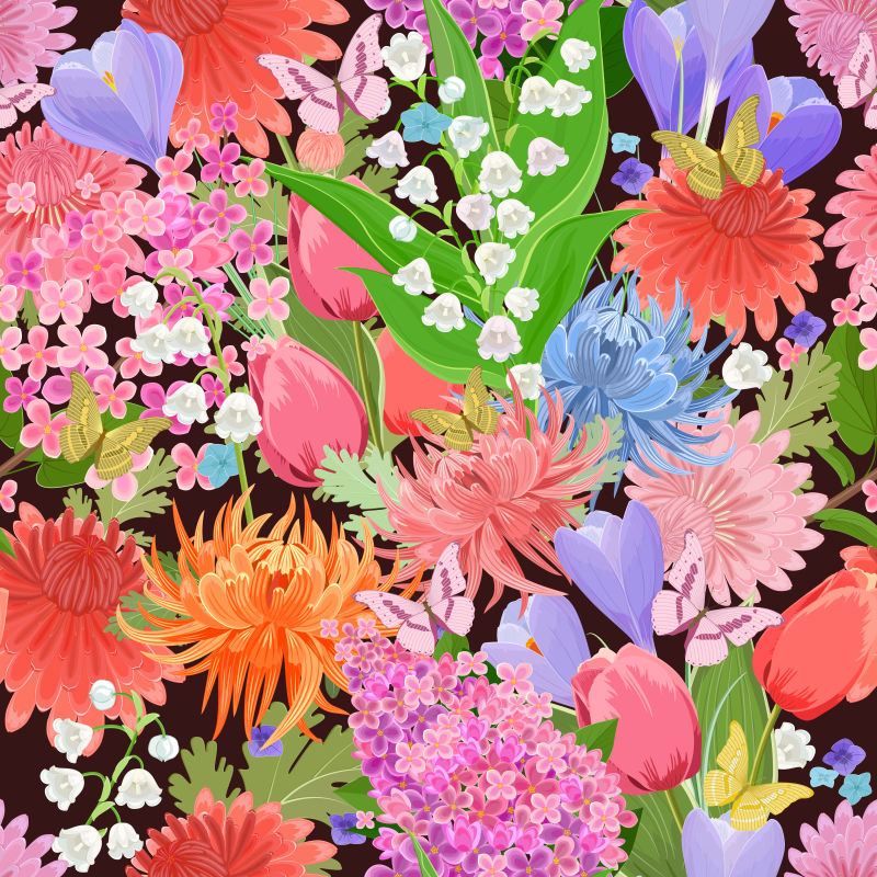 创意矢量花卉手绘无缝背景