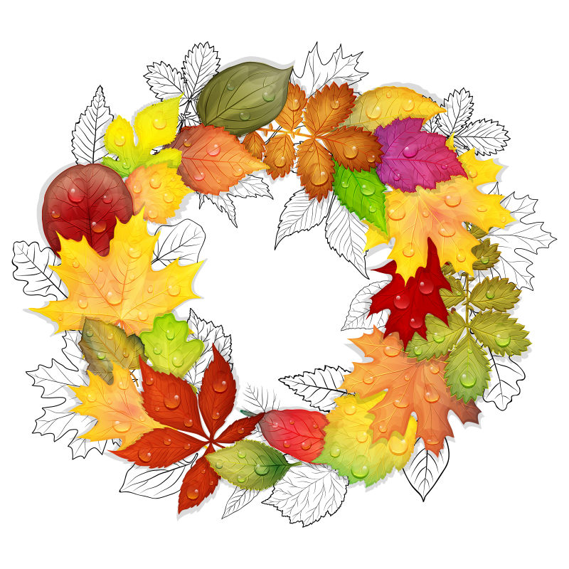 彩色秋叶组成的圆环矢量