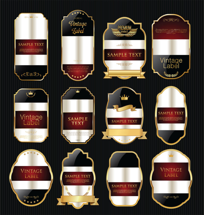 创意矢量金色销售葡萄酒标签设计