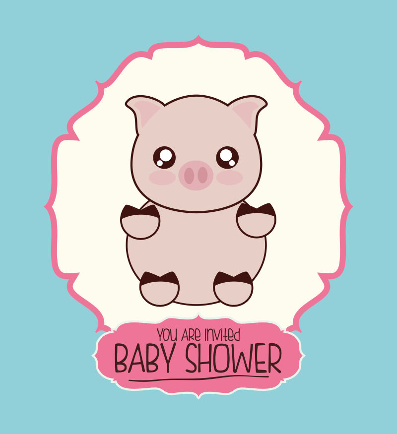 矢量的粉色小猪图案婴儿沐浴卡设计