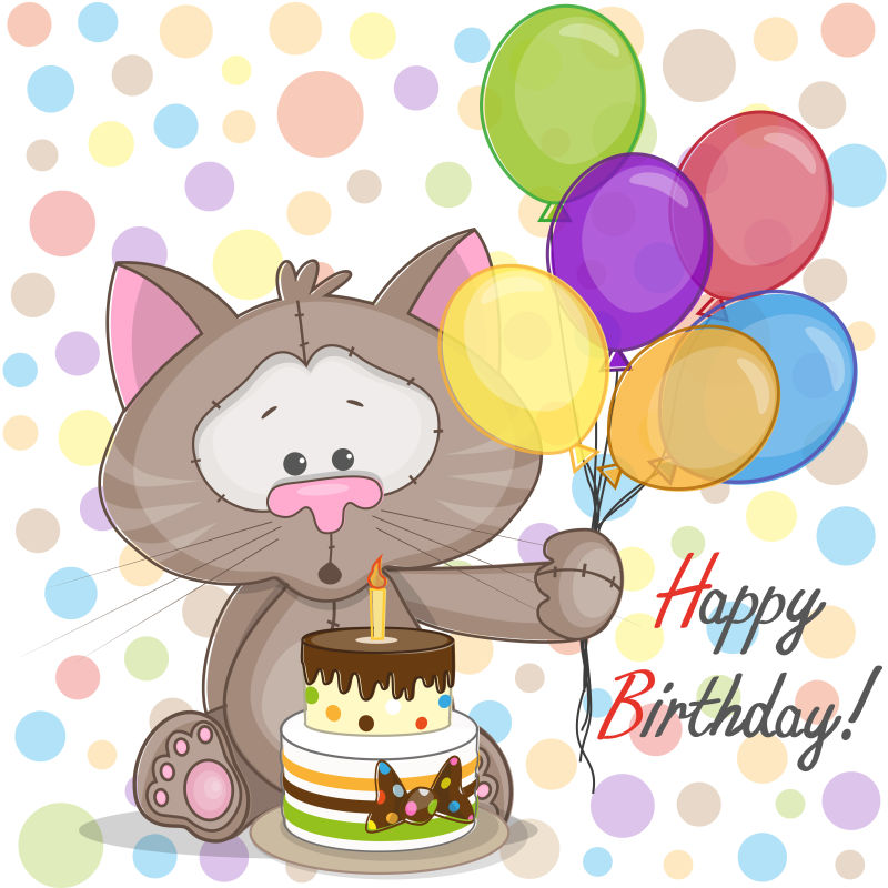 创意矢量可爱的庆祝生日的猫咪