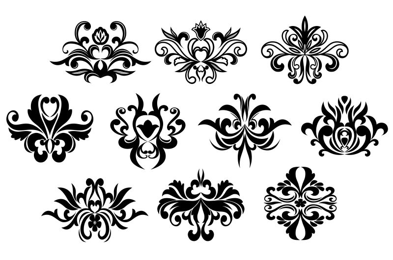 创意矢量黑色花卉装饰设计元素