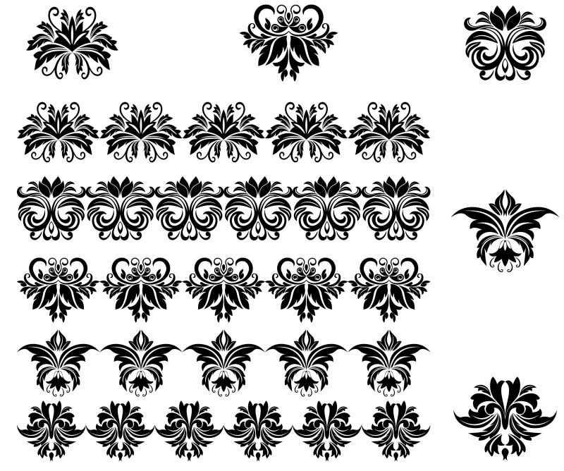 矢量装饰性的花卉装饰设计纹样