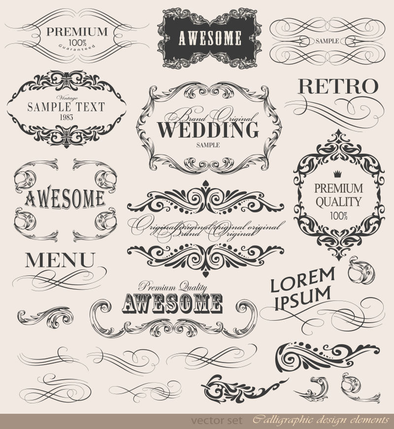 创意矢量古典花卉装饰元素的设计元素