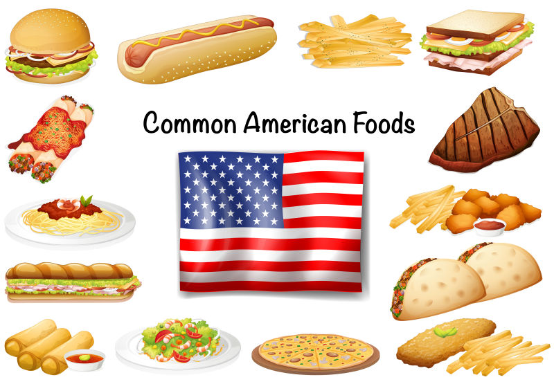 美国的快餐食物矢量插图