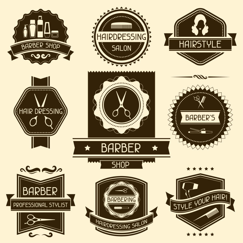 复古风格的理发店标识矢量设计